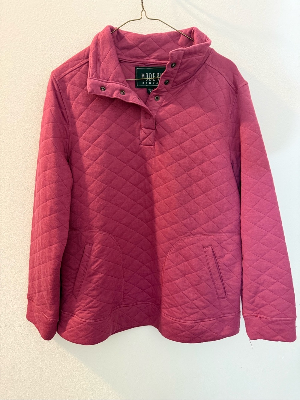 Modern Canvas Pink Quilted Pullover Jacket Snap Neck Women’s Large L